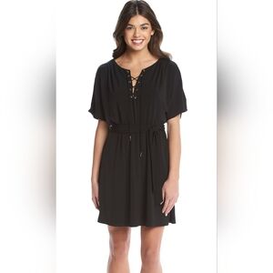 Jessica Simpson Women's Solid Dress with Lace Up Front Tie Belt